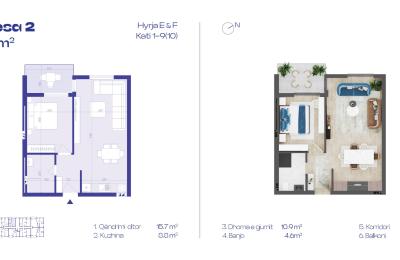 Banesa 2, Hyrja E&F, Kati 1-10, 57.4m2