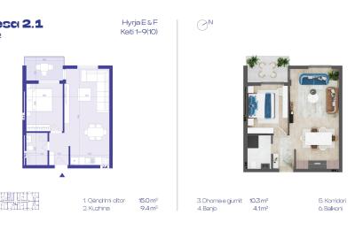 Banesa 2.1, Hyrja E&F, Kati 1-10, 56m2