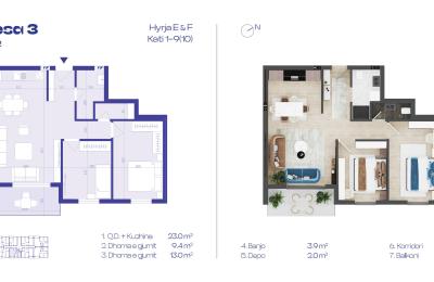 Banesa 3, Hyrja E&F, Kati 1-10, 75m2