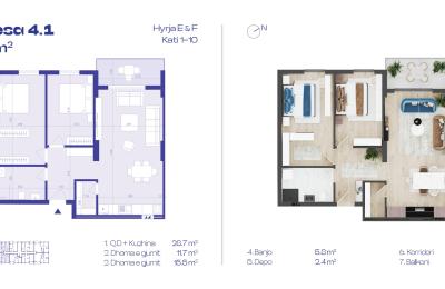Banesa 4.1, Hyrja E&F, Kati 1-10, 88.8m2