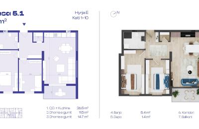 Banesa 5.1, Hyrja E, Kati 1-10, 85.2m2