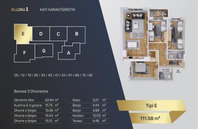 Kompleksi Royal Residence, shitet Banesa BLLOKU 1, TIP E, 111.8m2
