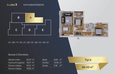 Kompleksi Royal Residence, shitet Banesa BLLOKU 3, TIP A, 90.43m2
