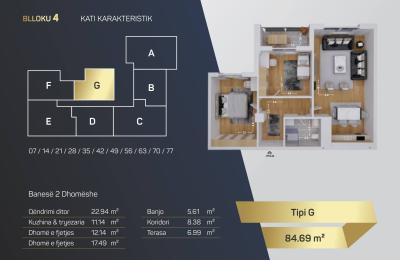 Kompleksi Royal Residence, shitet Banesa BLLOKU 4, TIP G, 84.69m2