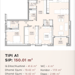 Banesë për shitje në Kompleksin HAB 16 & 17, Hyrja A, Tip A1, 150.1m2