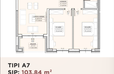 Banesë për shitje në Kompleksin HAB 16 & 17, Hyrja A, Tip A7, 103.84m2