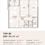 Banesë për shitje në Kompleksin HAB 16 & 17, Hyrja B, Tip B1, 96.47m2