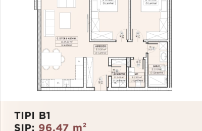 Banesë për shitje në Kompleksin HAB 16 & 17, Hyrja B, Tip B1, 96.47m2