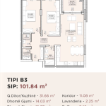 Banesë për shitje në Kompleksin HAB 16 & 17, Hyrja B, Tip B3, 101.84m2