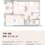 Banesë për shitje në Kompleksin HAB 16 & 17, Hyrja B, Tip B9, 67.34m2