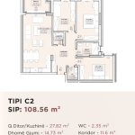 Banesë për shitje në Kompleksin HAB 16 & 17, Hyrja C, Tip C2, 108.56m2