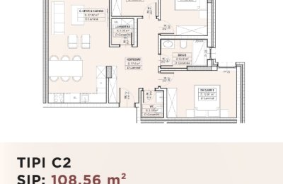 Banesë për shitje në Kompleksin HAB 16 & 17, Hyrja C, Tip C2, 108.56m2