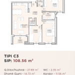 Banesë për shitje në Kompleksin HAB 16 & 17, Hyrja C, Tip C3, 108.56m2