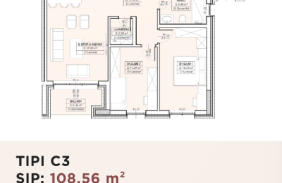 Banesë për shitje në Kompleksin HAB 16 & 17, Hyrja C, Tip C3, 108.56m2