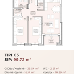 Banesë për shitje në Kompleksin HAB 16 & 17, Hyrja C, Tip C5, 99.72m2