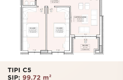 Banesë për shitje në Kompleksin HAB 16 & 17, Hyrja C, Tip C5, 99.72m2
