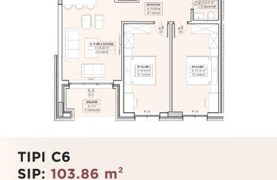 Banesë për shitje në Kompleksin HAB 16 & 17, Hyrja C, Tip C6, 103.86m2