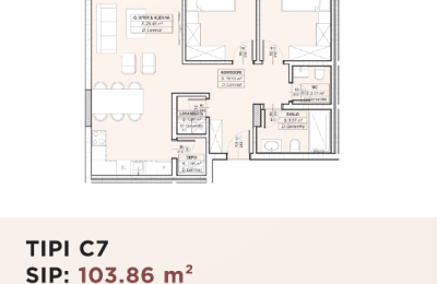 Banesë për shitje në Kompleksin HAB 16 & 17, Hyrja C, Tip C7, 103.86m2