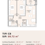 Banesë për shitje në Kompleksin HAB 16 & 17, Hyrja C, Tip C8, 99.72m2