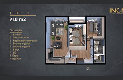 Banesë ne shitje, Kompleksi INON 2 Tip 4, 91m2