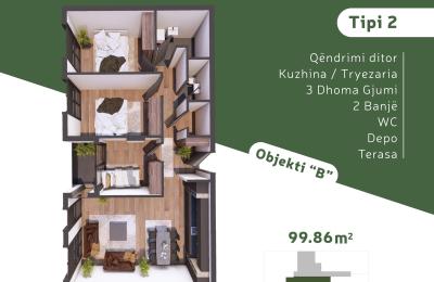 KOMPLEKSI URTINA, OBJEKTI B Tip 2,  99.86m2