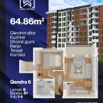 Qendra 6, Banesë në shitje B5, Lamela B1,  64.85 m2, kati 5-8