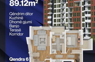 Qendra 6, Banesë në shitje B5, Lamela B7,  89.12 m2, kati 1-8