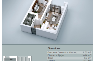Banesë në shitje, VV TOWER, Apartmenti 13, Tip 1+1, 62.04m2, kati 3,4,6