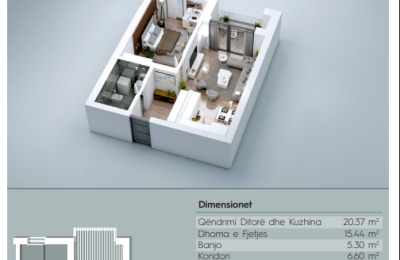 Banesë në shitje, VV TOWER, Apartmenti 18, Tip 1+1, 62.77m2, kati 4.6
