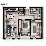 Banesë në shitje, Lamela 2, Tip D, 98.80 m2