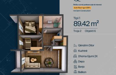 TROJA 2, Banesë T1, Objekti 6, 89.42m2