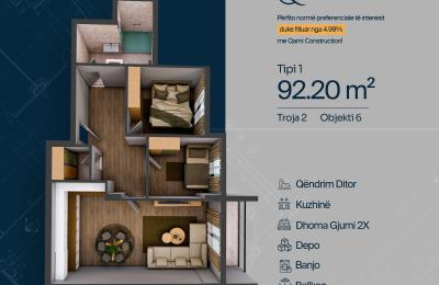 TROJA 2, Banesë T1, Objekti 6, 92.20m2