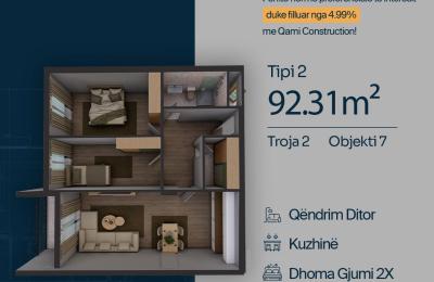TROJA 2, Banesë T2, Objekti 7, 92.31 m2