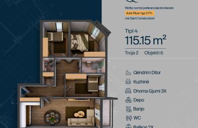 TROJA 2, Banesë T4 Objekti 6, 115.15 m2