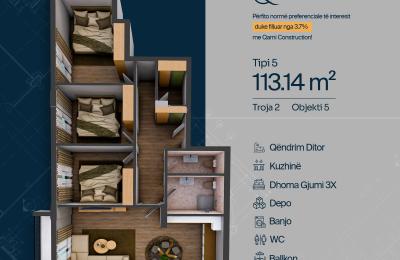 TROJA 2, Banesë T5 Objekti 5, 113.14 m2