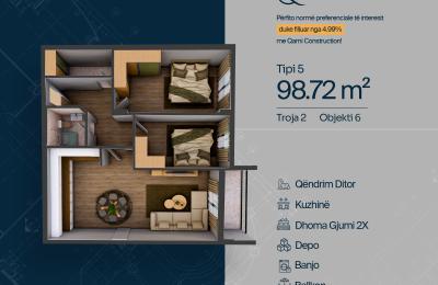 TROJA 2, Banesë T5, Objekti 6, 98.72m2